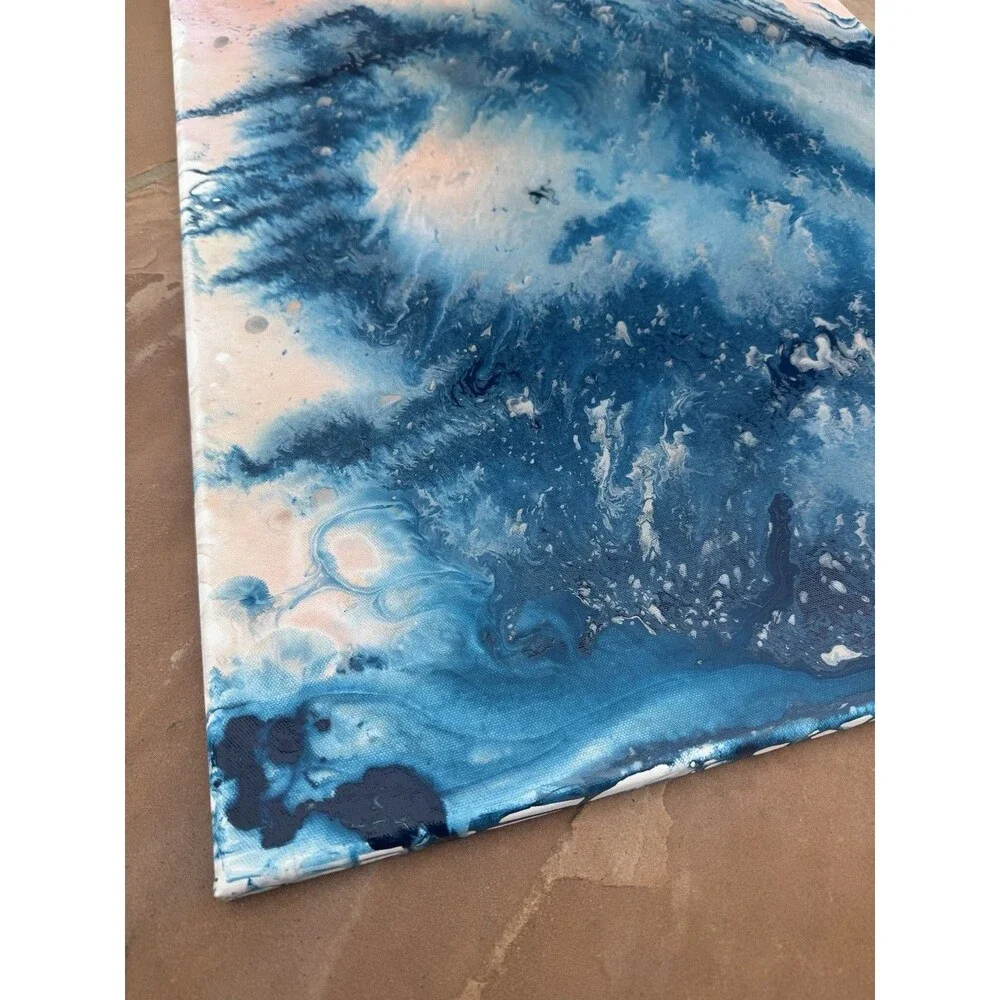 Original Abstract Painting Blue & Blush Pink Coastal Forest Wall Art – 24” x 30”